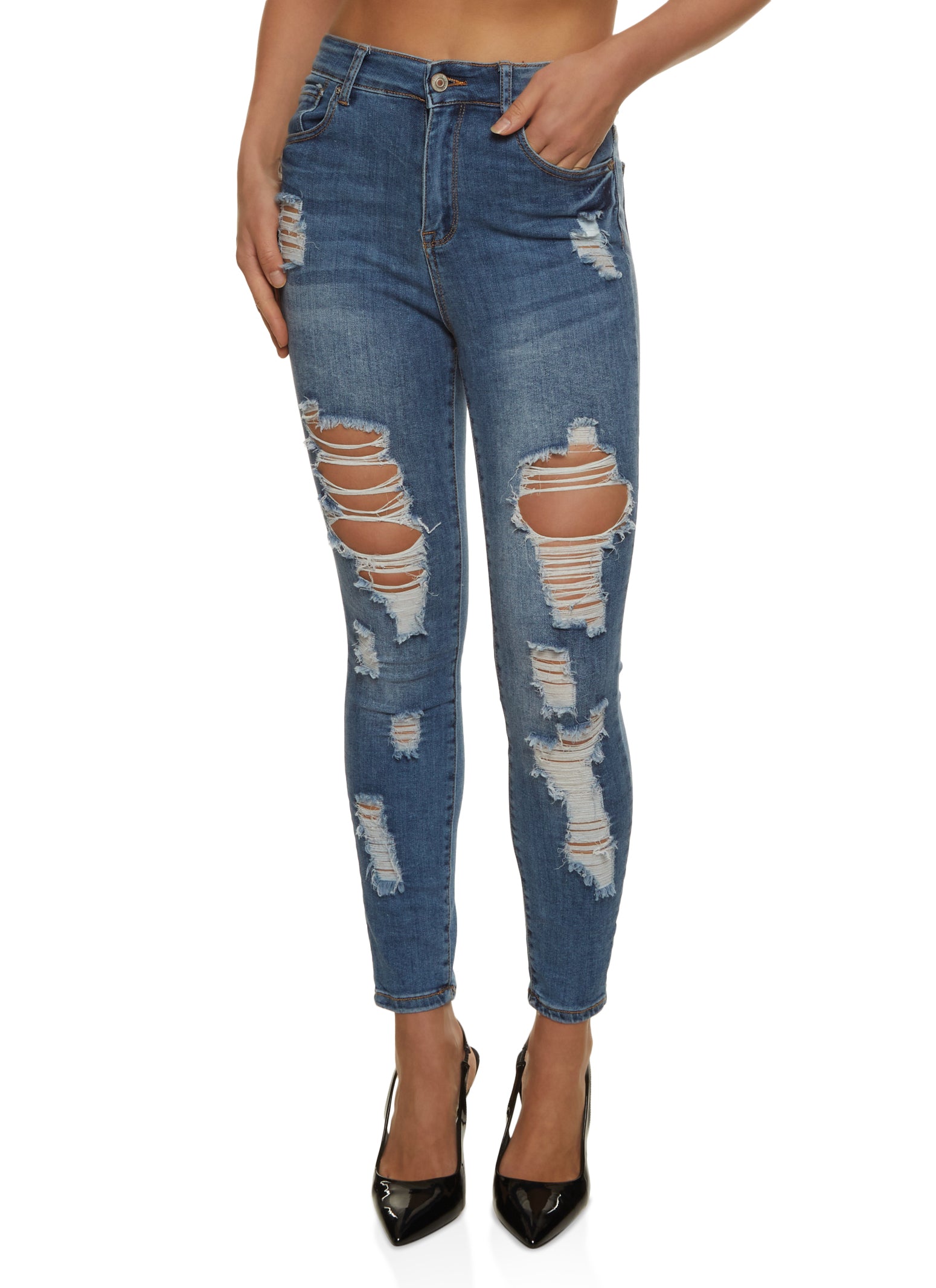 Women Slit Knee High Waisted Jeans Ripped Knee High Waist Skinny Jean  Knee-Ripped Stretchy Pencil Denim Pants (Medium,Blue 3) : :  Clothing, Shoes & Accessories