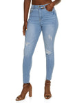 Womens Wax Distressed High Waist Cropped Skinny Jeans, ,