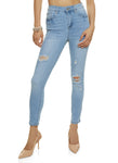 Womens Wax Stretch Distressed High Rise Jeans, ,