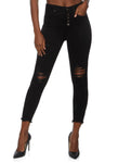 Womens Wax 5 Button Frayed Hem Skinny Jeans, ,