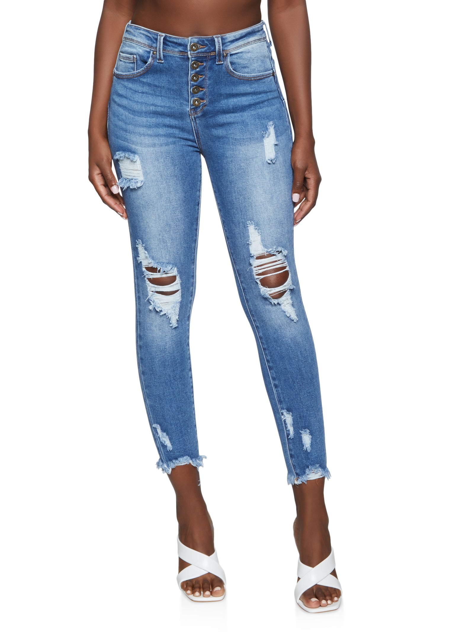 Judy Blue Womens Tummy Control Hi-Rise Destroyed Skinny Jeans
