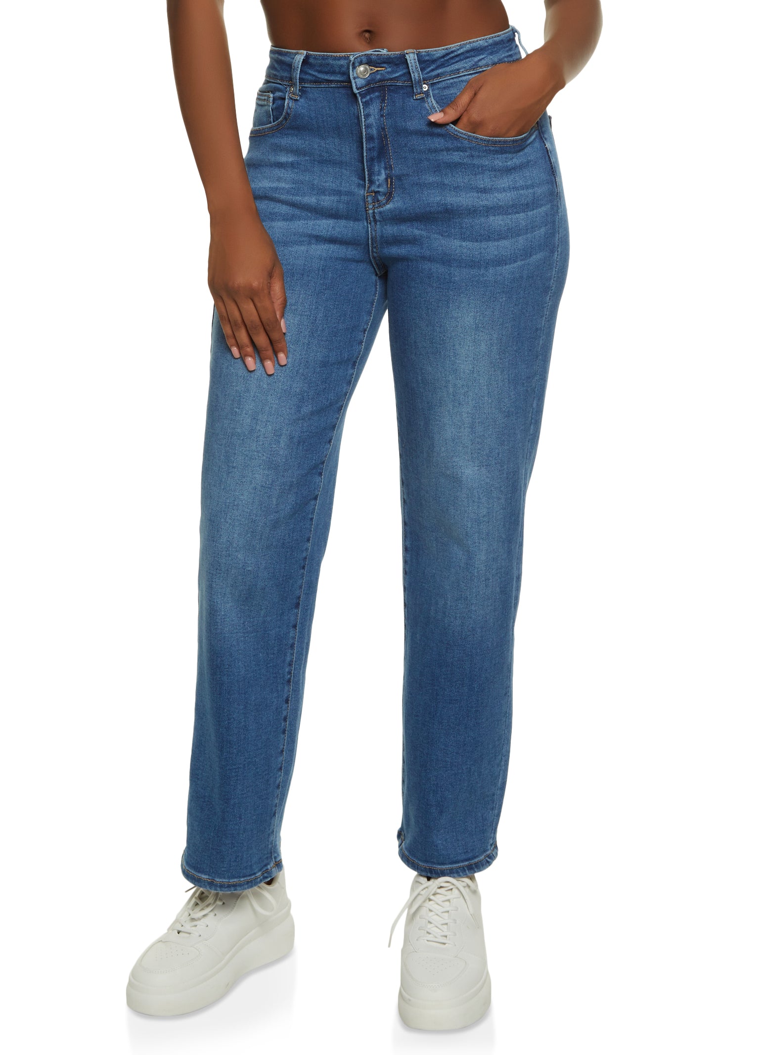 Womens WAX Straight Leg Jeans, Blue, Size 0