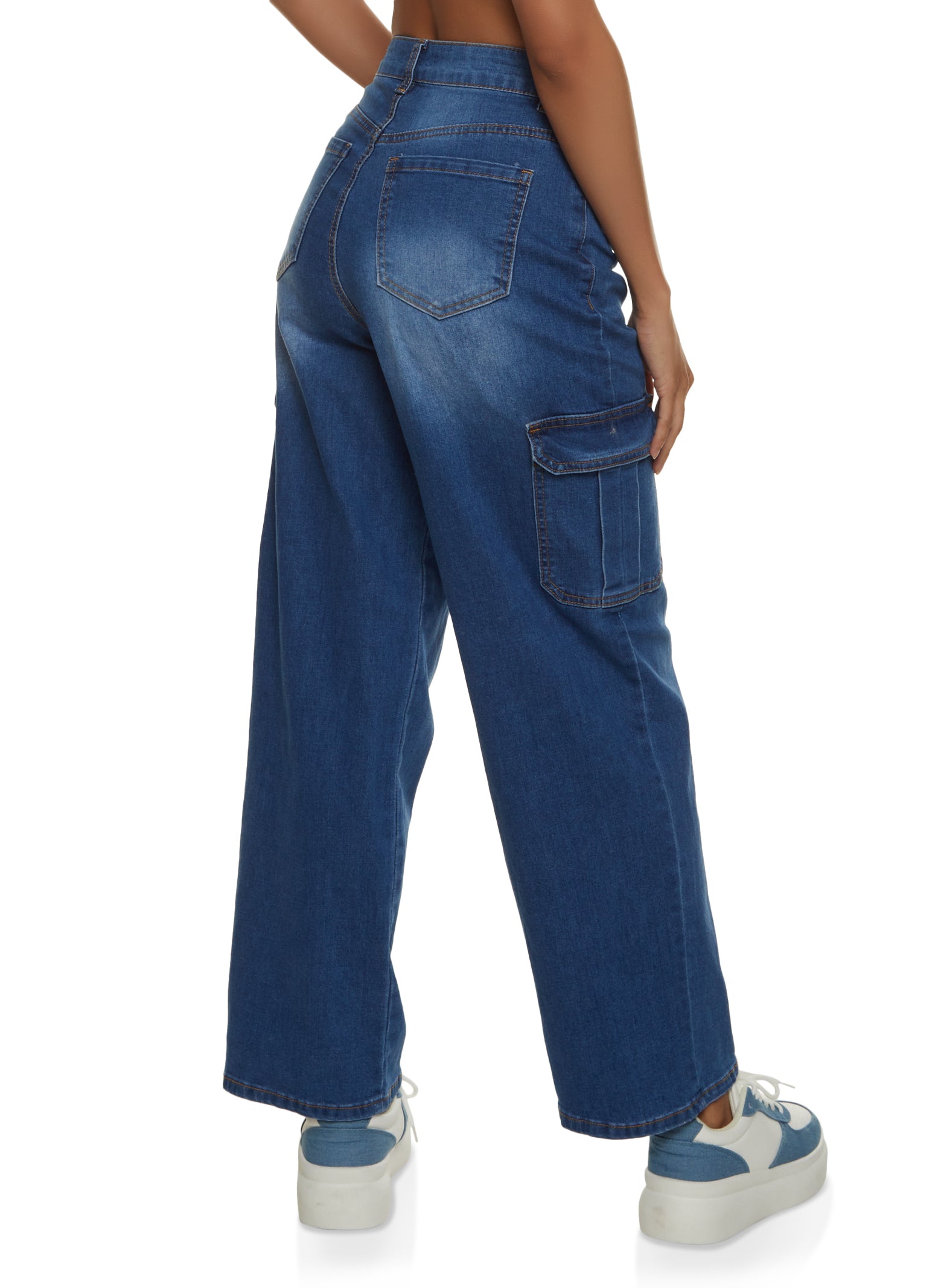 Womens WAX Straight Leg Cargo Jeans, Blue,
