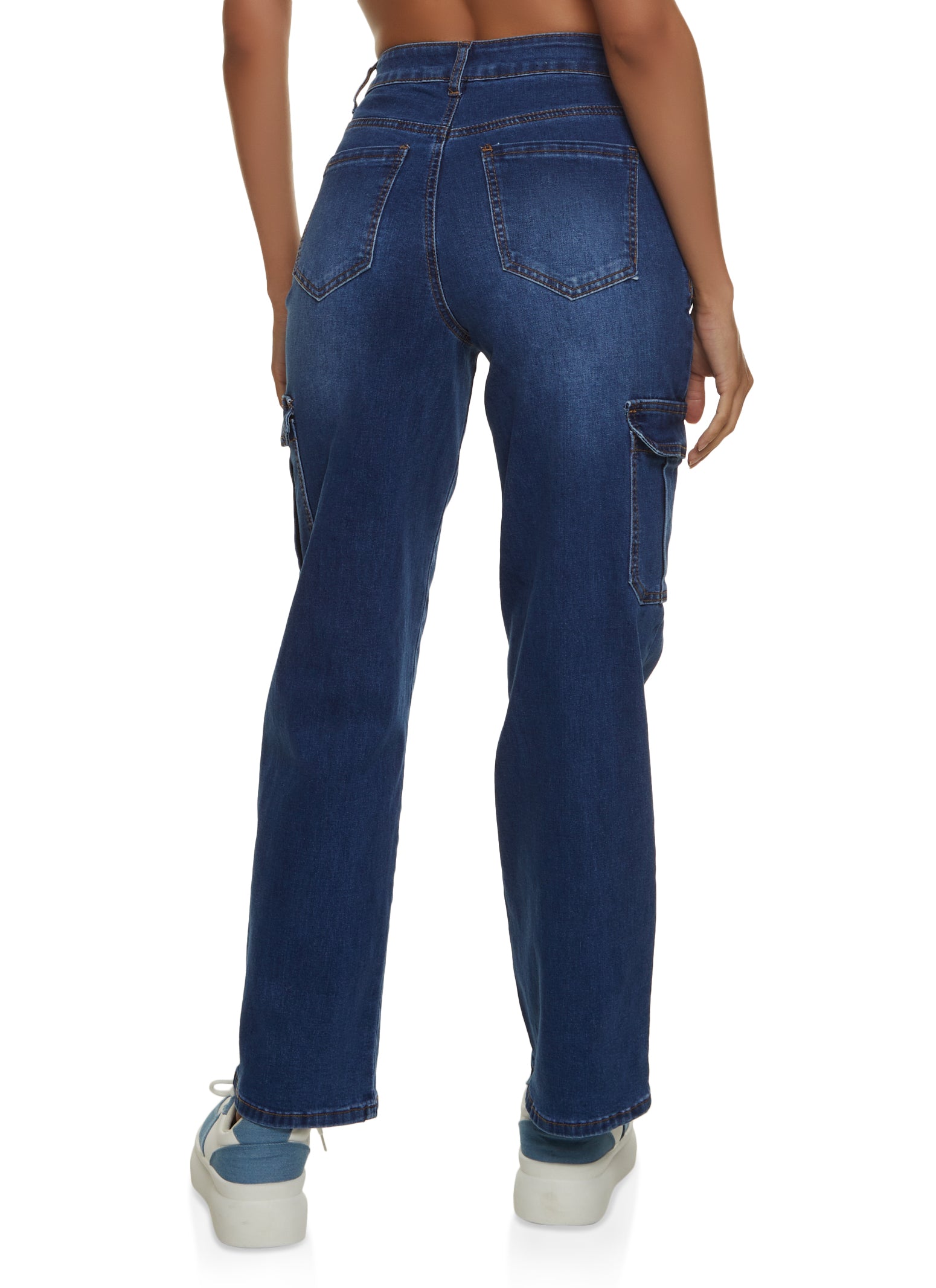 Womens WAX Straight Leg Cargo Jeans, Blue,