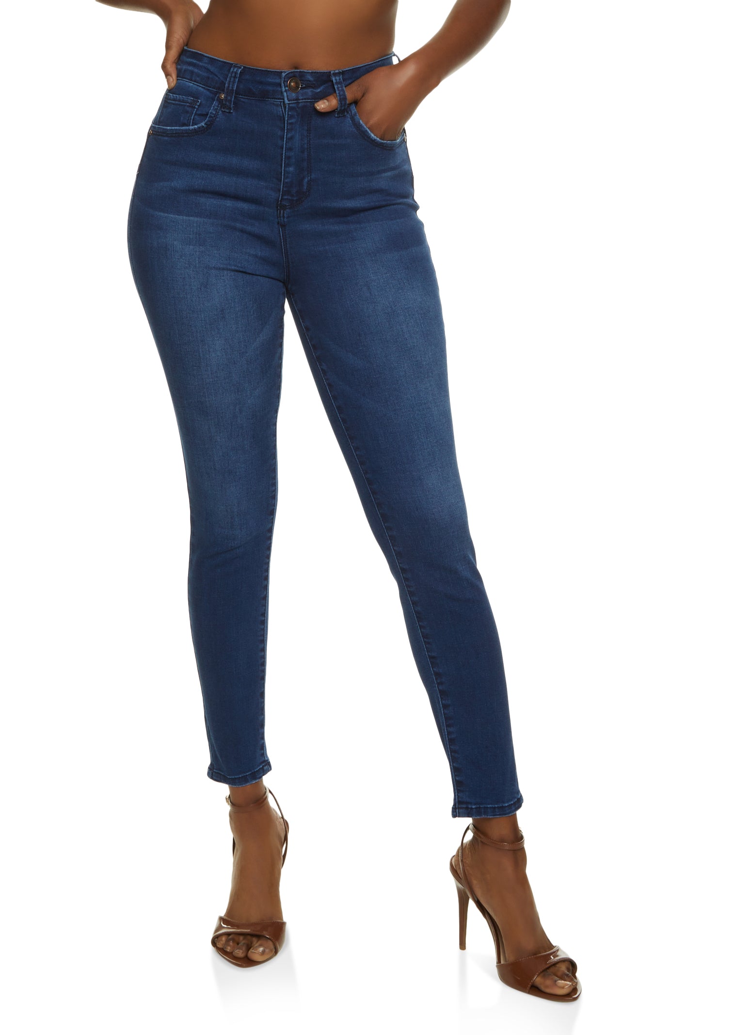 Womens WAX Solid High Waisted Skinny Jeans,