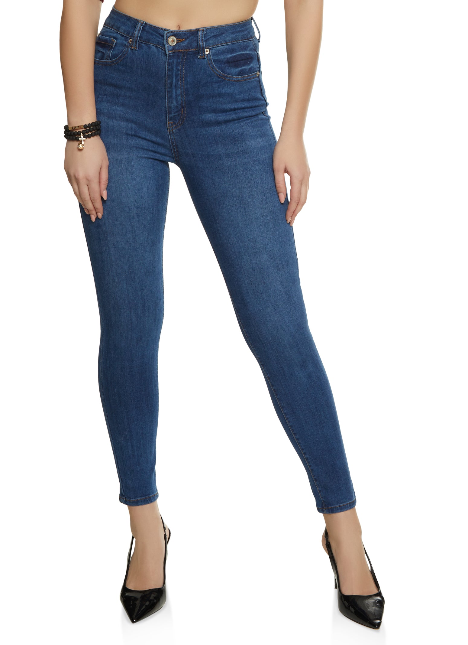 Womens WAX Whiskered High Waist Skinny Jeans, Blue,