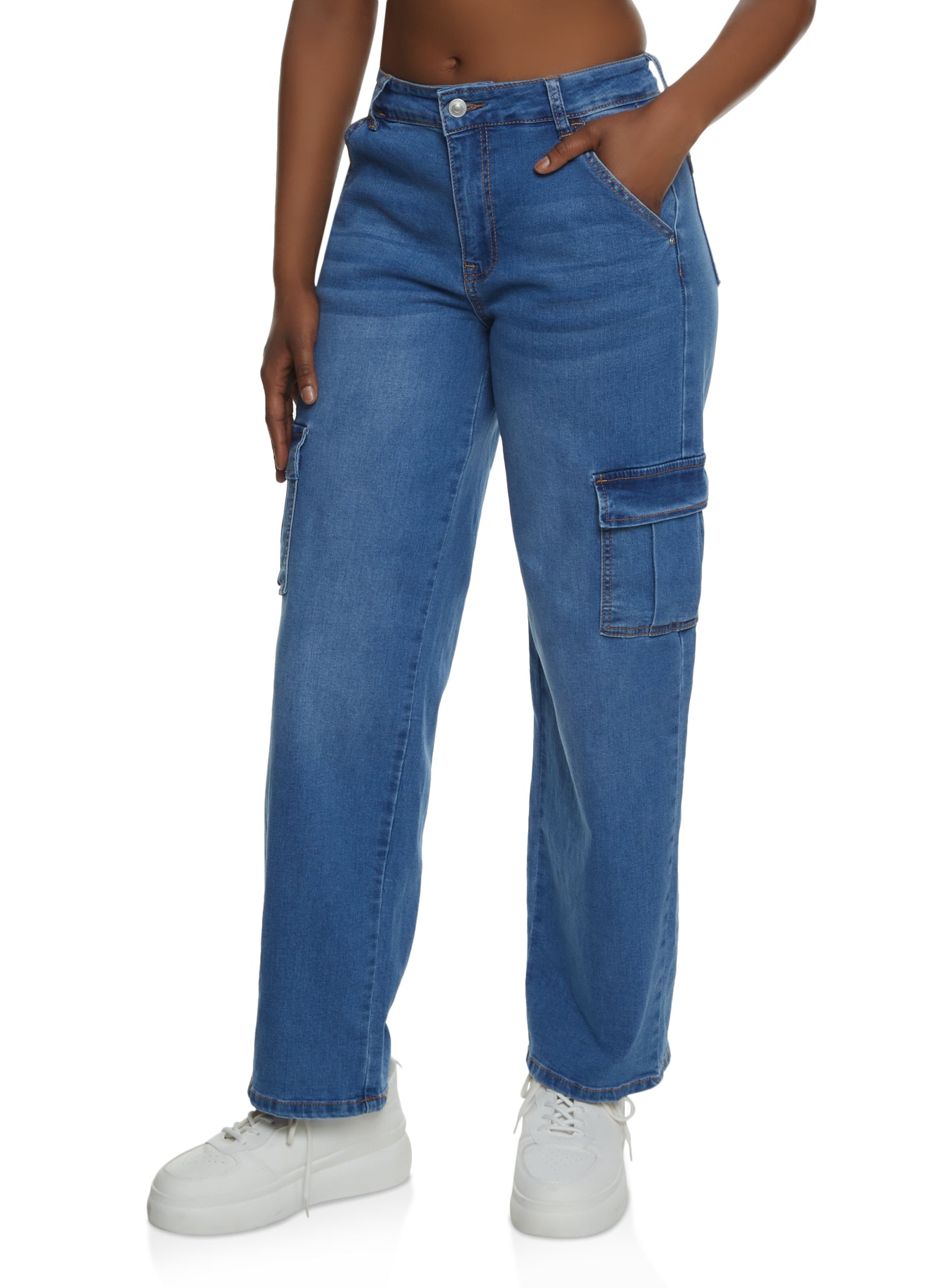 Womens WAX Whiskered Straight Leg Cargo Jeans, Blue,