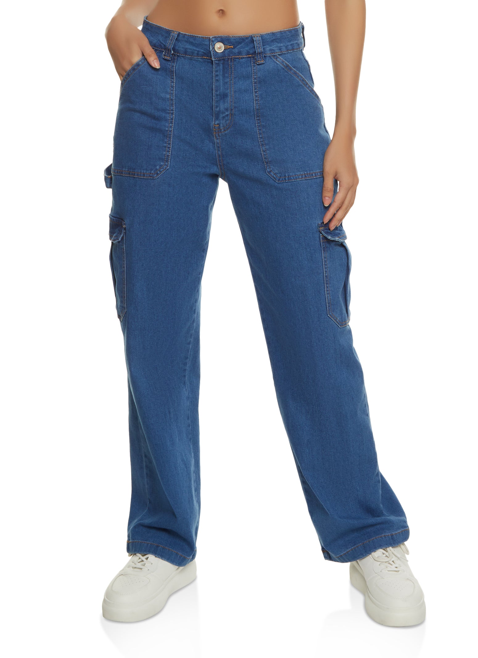 Womens WAX Wide Leg Pocket Detail Cargo Jeans, Blue, Size 7