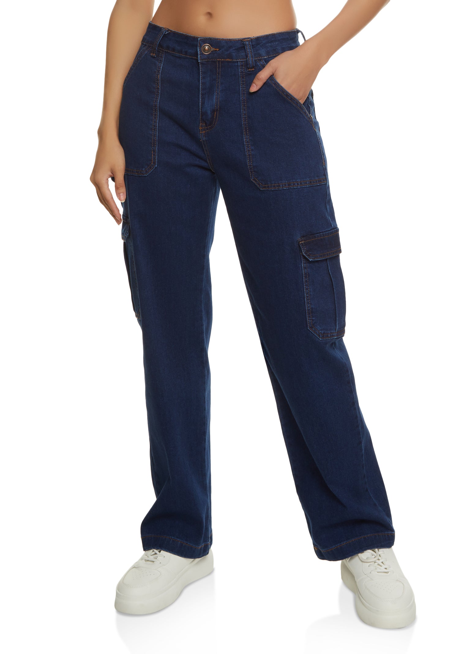 Womens WAX Wide Leg Pocket Detail Cargo Jeans, Blue, Size 0