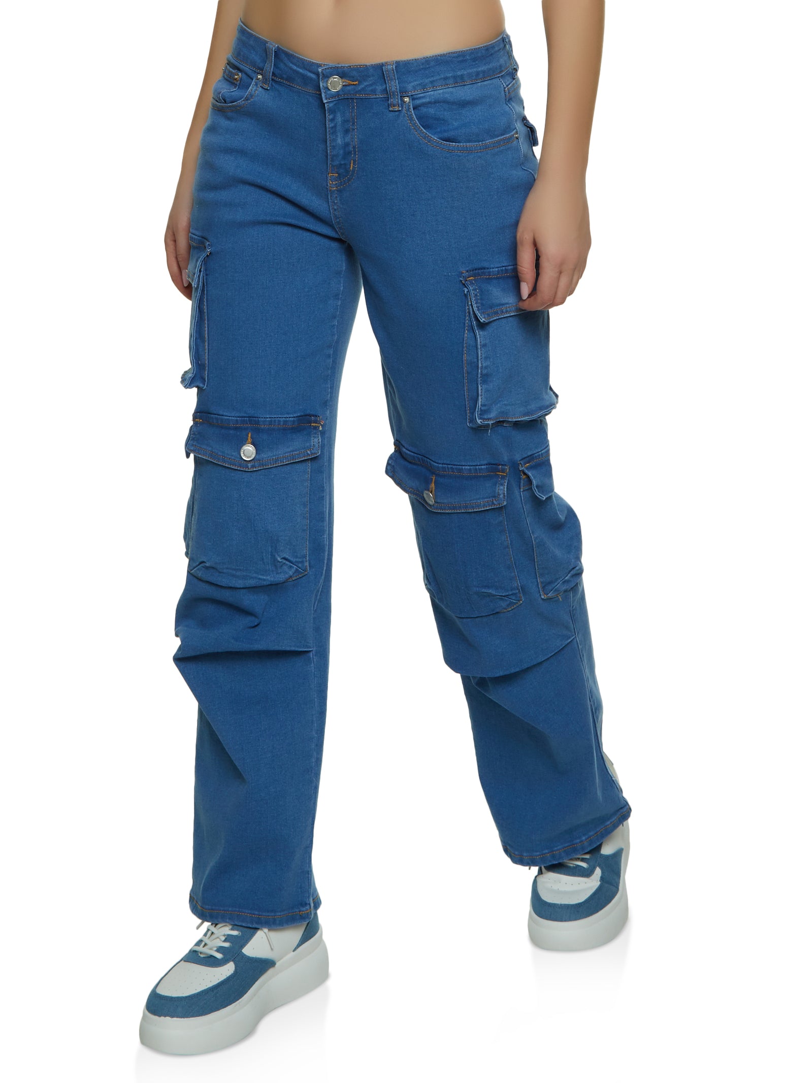 Womens Low Rise Wide Leg Cargo Jeans