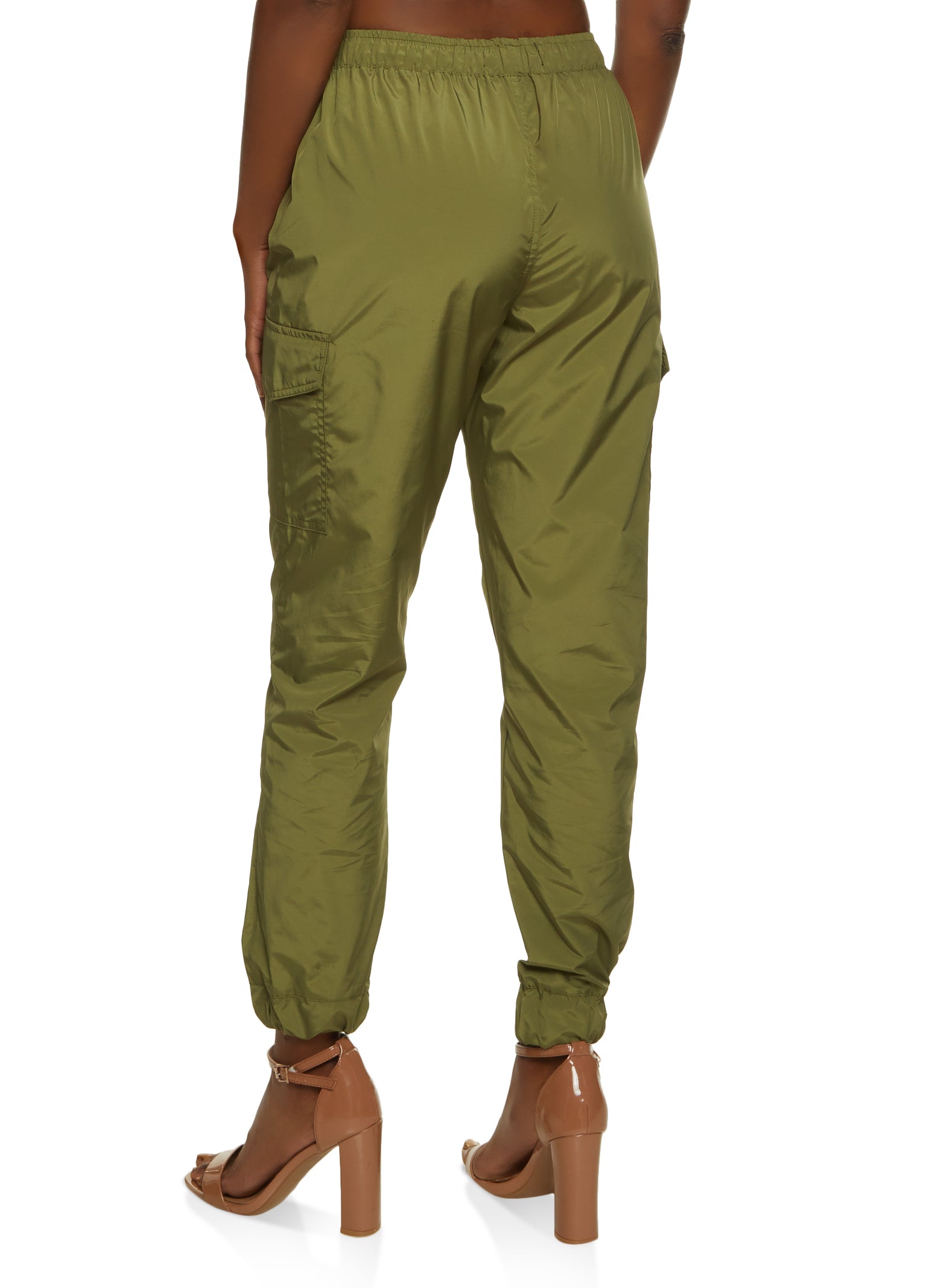 Womens Nylon Cargo Pocket Joggers, Green, Size M