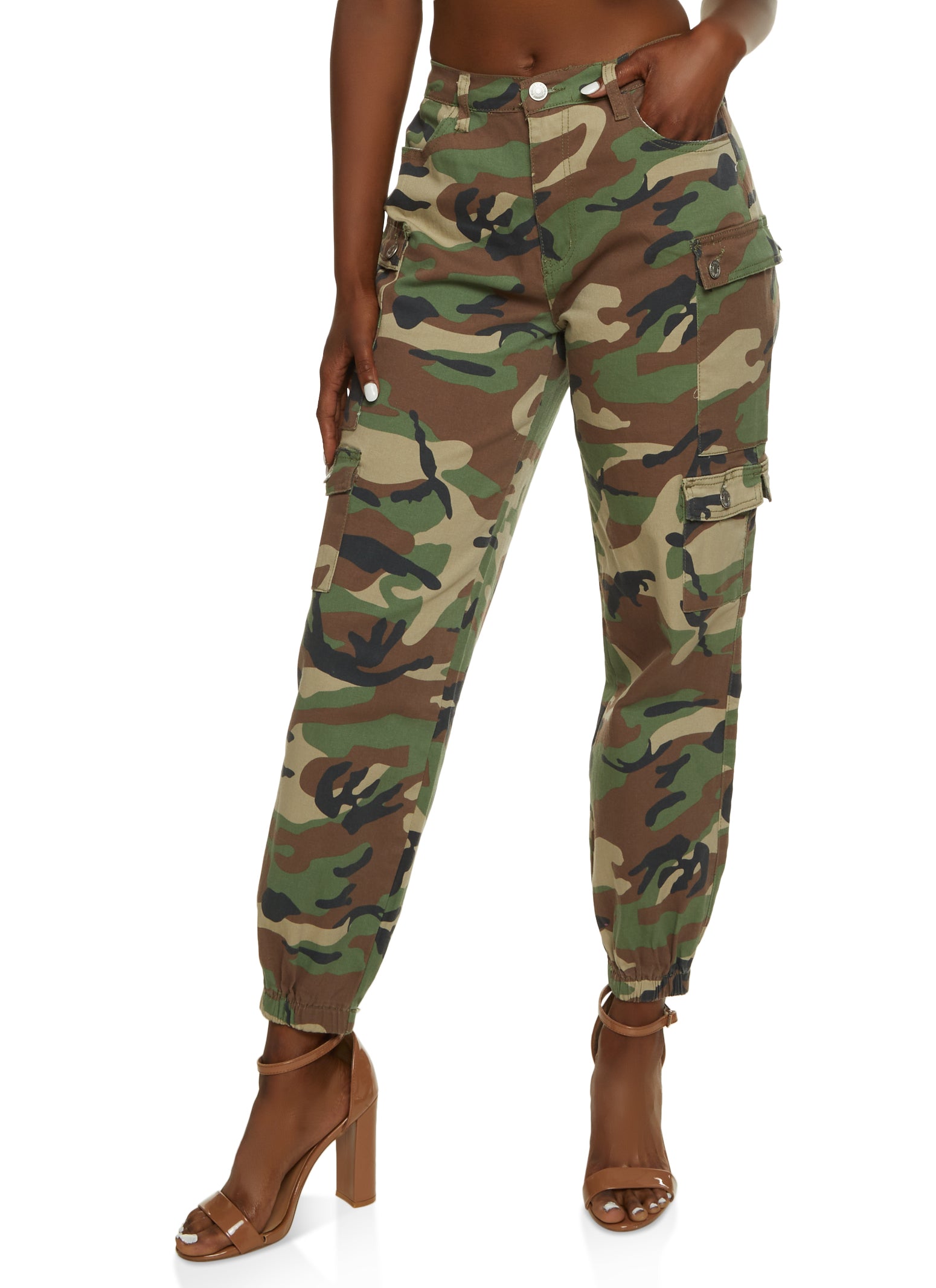 Womens Workout Army Camo Leggings with Pockets Green/Brown