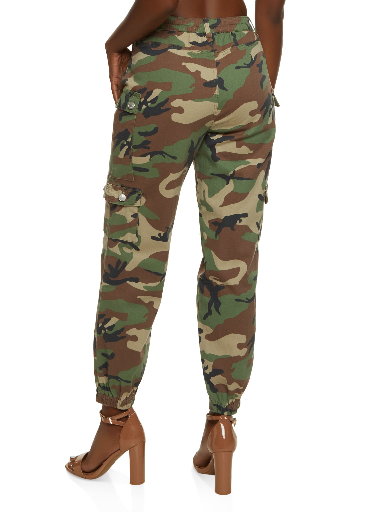 Womens Twill Camouflage Cargo Joggers, Green, Size L