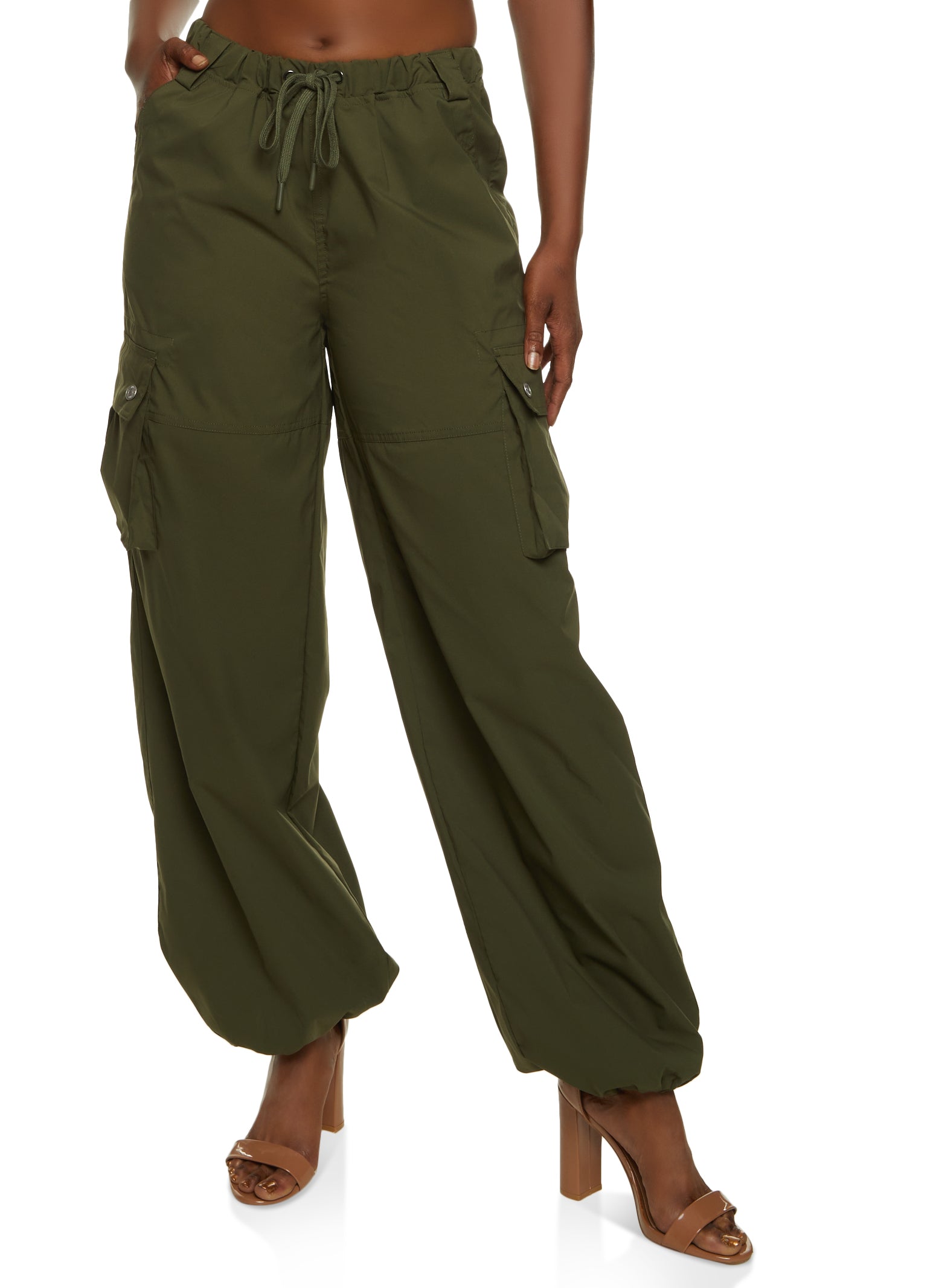 Sexy Neon Green Cargo Pants Women High Waist Pocket Wide Leg