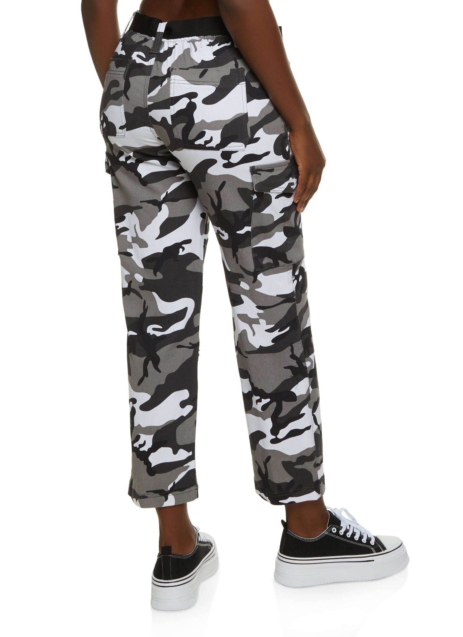 Womens Belted Camouflage Cargo Pants,