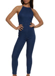 High-Neck Sleeveless Denim Open-Back Back Zipper Lace-Up Jumpsuit