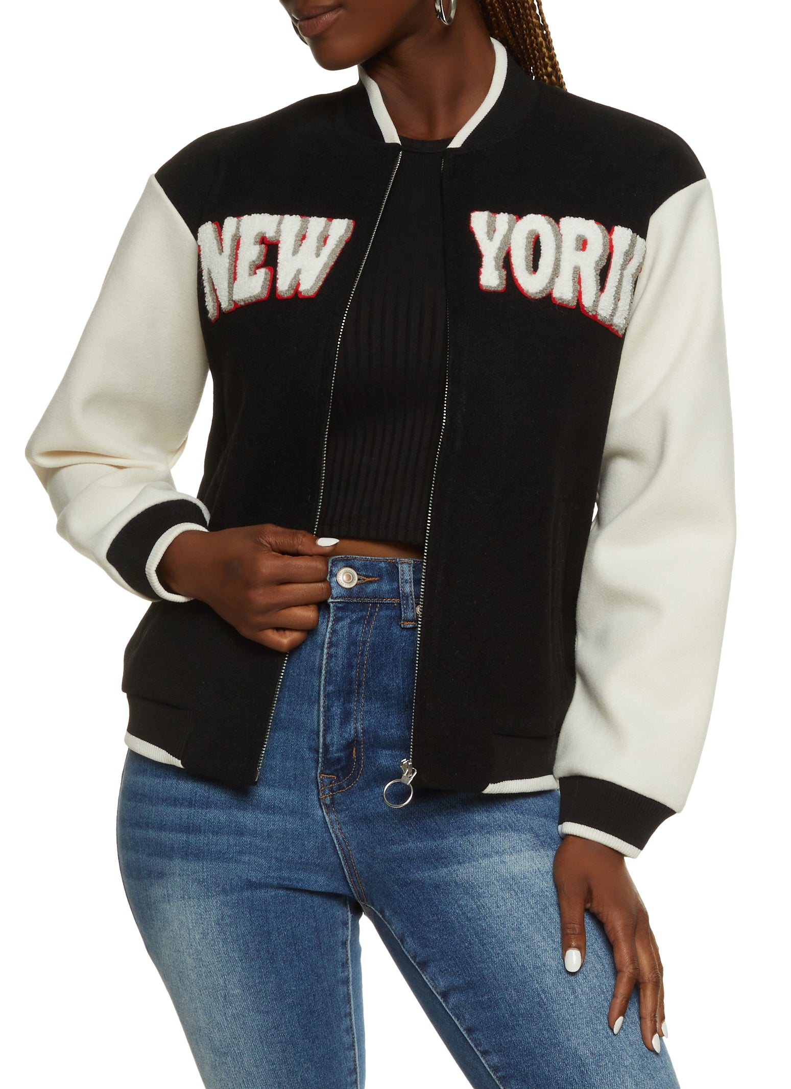 Sawden Women Cropped Varsity Jacket Colorblock Letterman Baseball