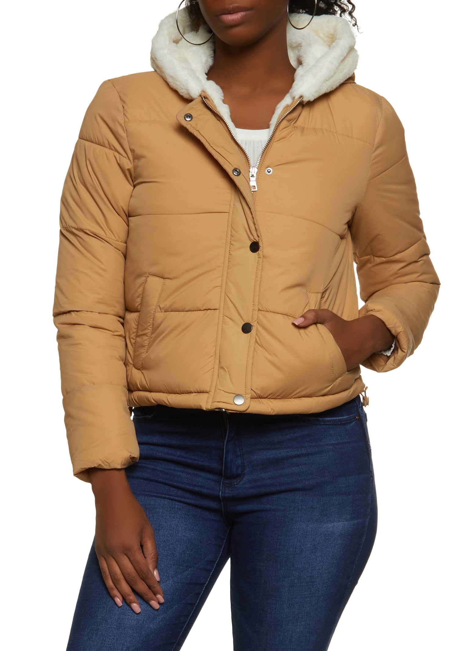 Faux Fur-lined Jacket - Beige - Ladies