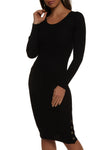 Knit Ribbed Long Sleeves Sweater Scoop Neck Midi Dress