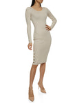 Sweater Knit Ribbed Scoop Neck Long Sleeves Midi Dress