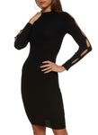 Mock Neck Knit Long Sleeves Sweater Ribbed Cutout Midi Dress