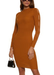 Long Sleeves Sweater Ribbed Cutout Mock Neck Knit Midi Dress