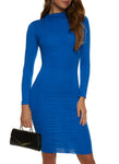 Long Sleeves High-Neck Ruched Bodycon Dress/Midi Dress