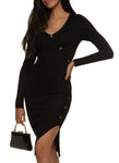 V-neck Asymmetric Ribbed Knit Bodycon Dress by Rainbow Shops