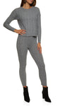 Womens Cable Knit Crew Neck Sweater And Leggings Set, ,