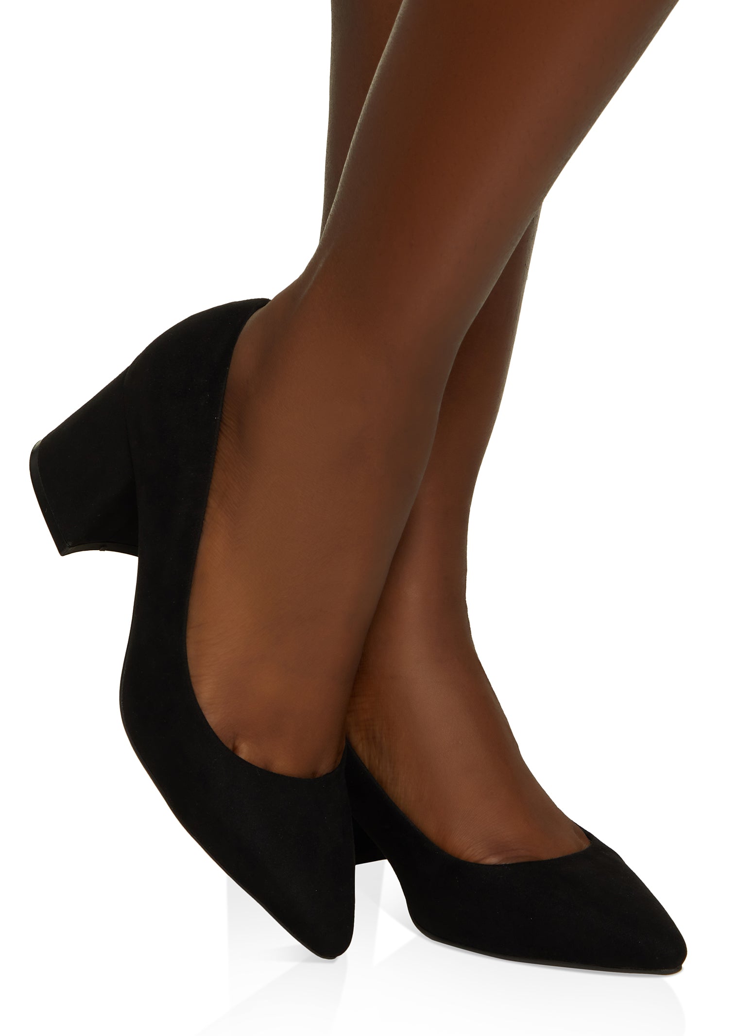 Womens Pointed Toe Mid Block Heel Pumps, Black, Size 6