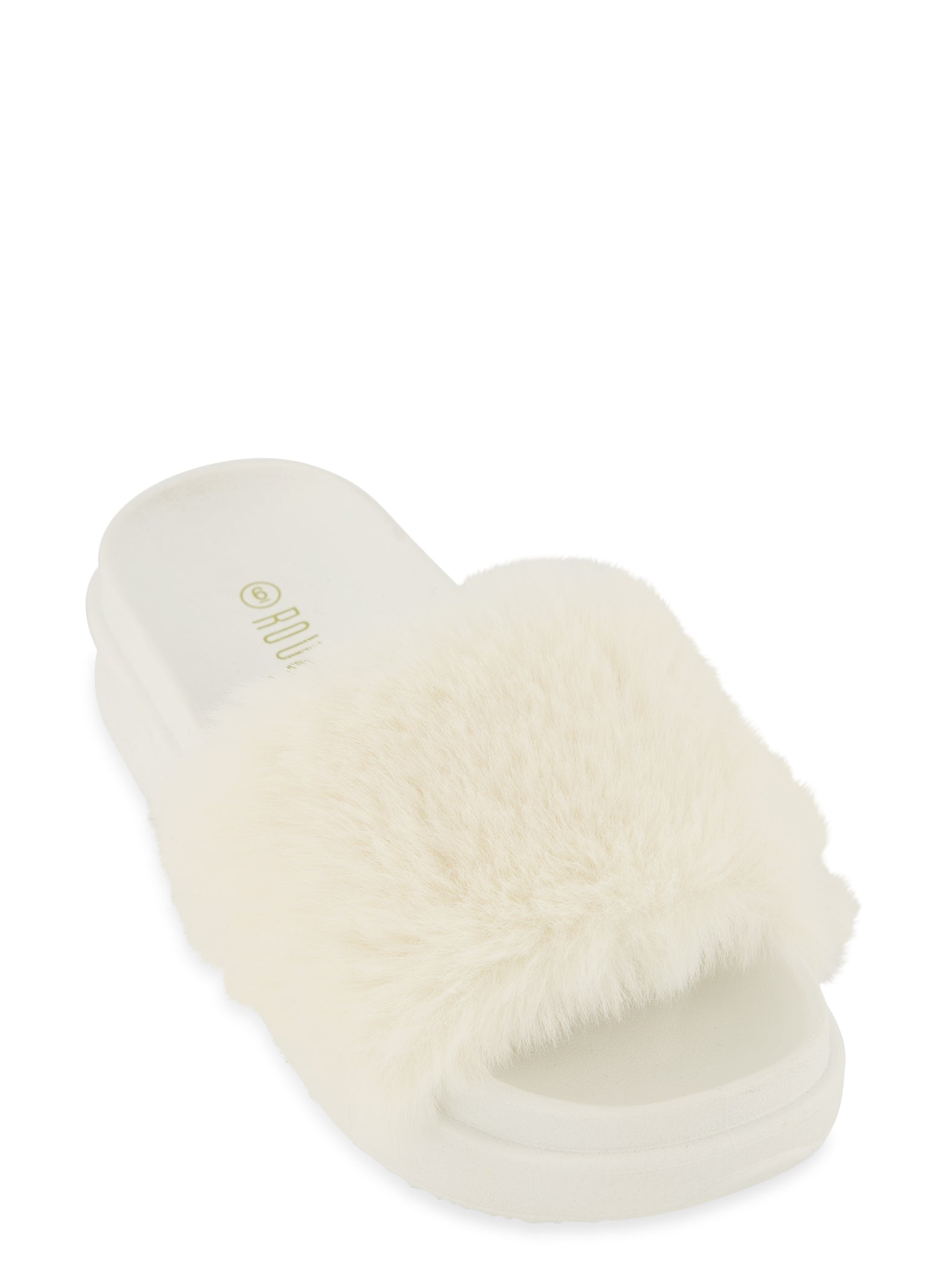 Home Rainbow Shops Womens Faux Fur Platform Slide Sandals White