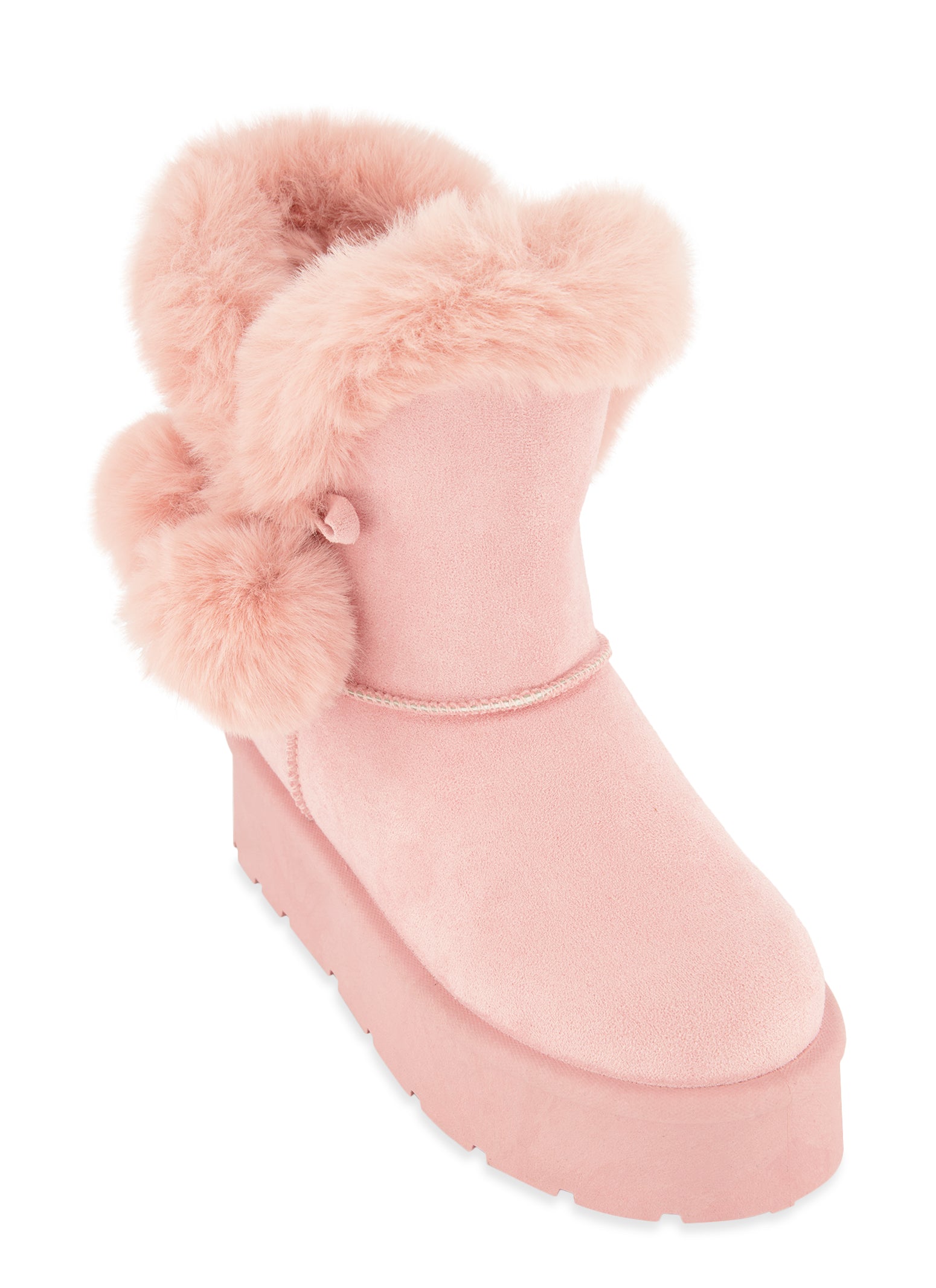 Womens Faux Fur Lined Pom Pom Boots, Pink, Size 9
