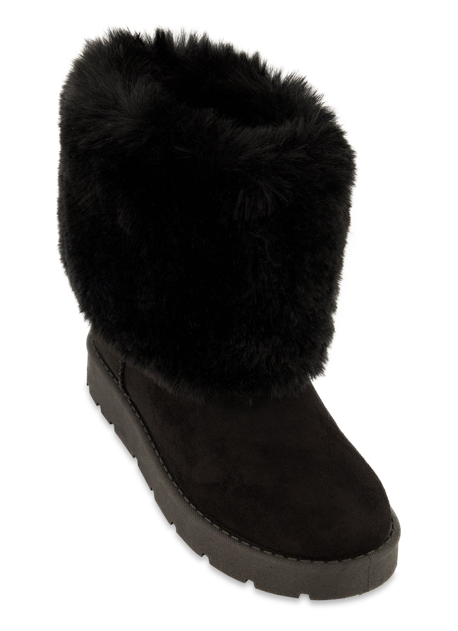 Womens Faux Fur Cuff Platform Boots, Black, Size 8