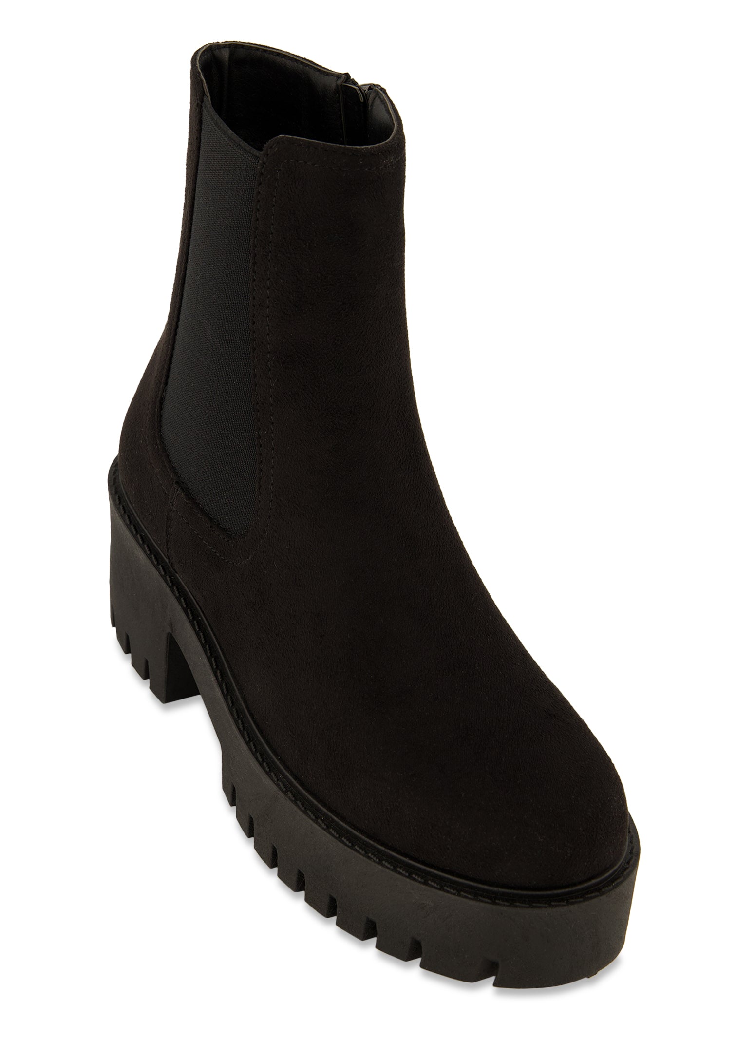 Womens Elastic Side Lug Sole Chelsea Boots, Black, Size 9