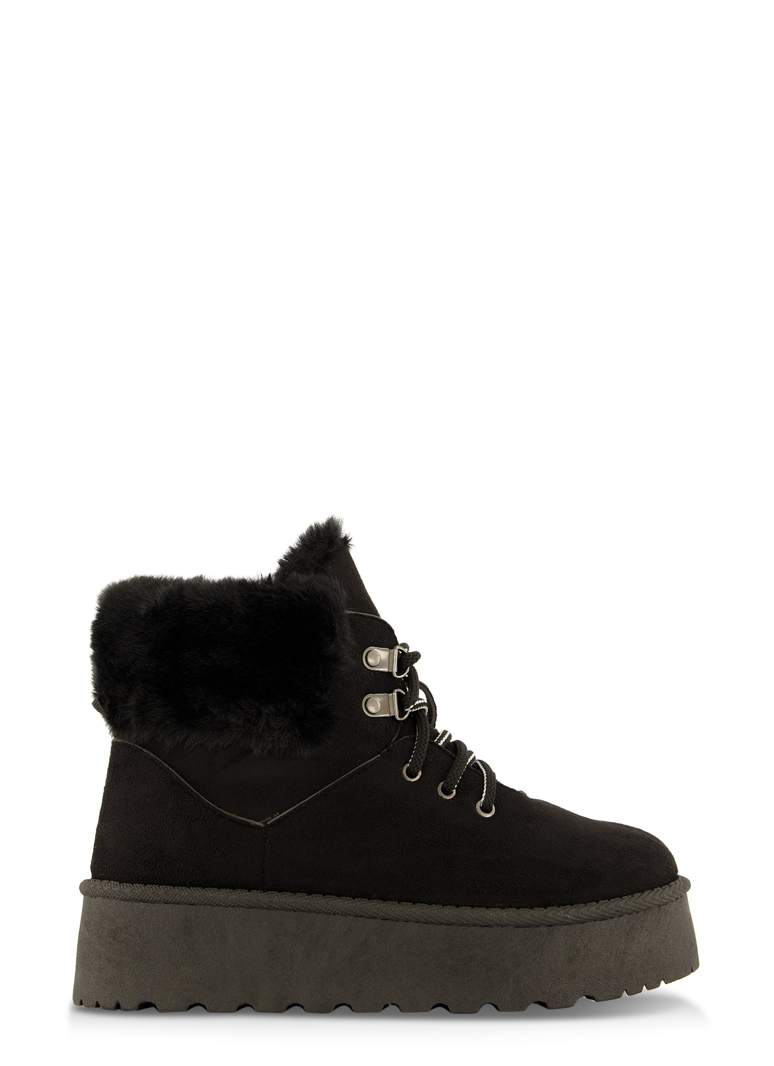 Womens Faux Fur Lined Lace Up Platform Booties,