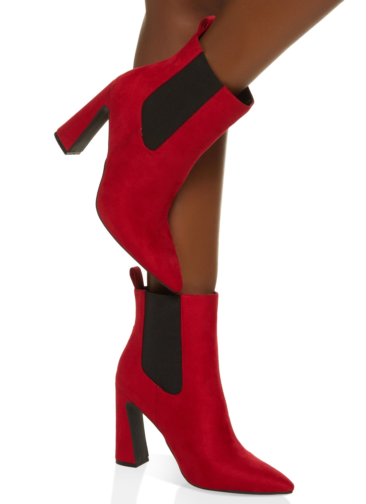 Womens Pointed Toe High Heel Booties, Red, Size 6