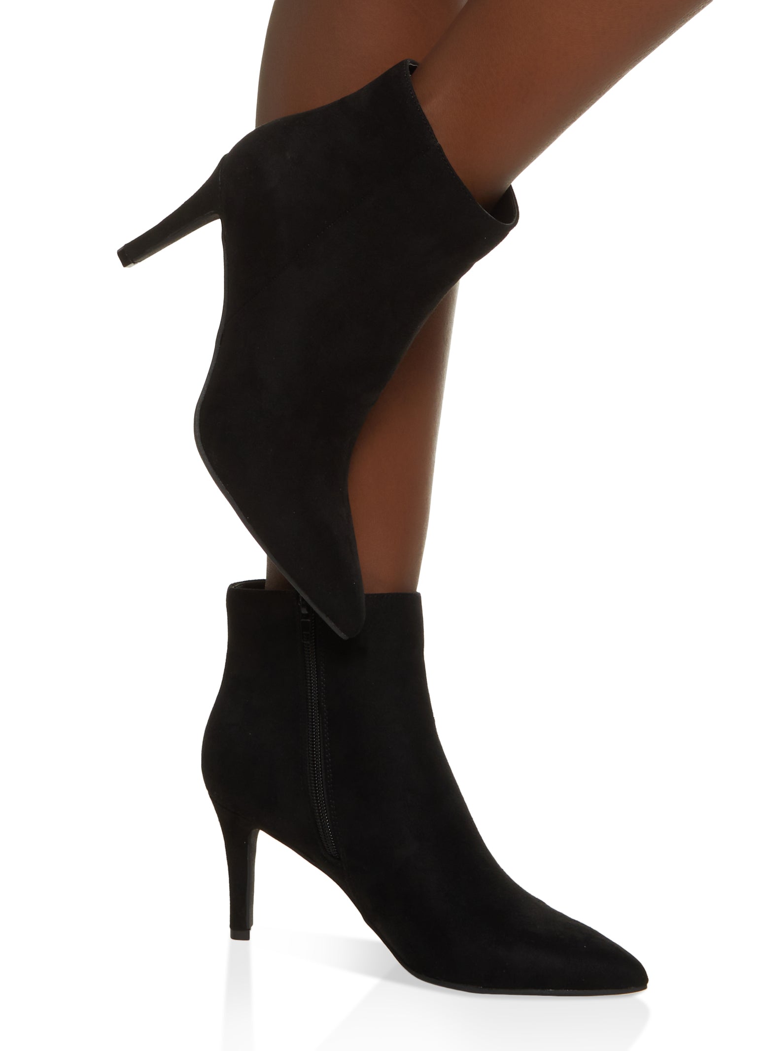 Womens Pointed Toe Side Zip Stiletto Booties, Black,