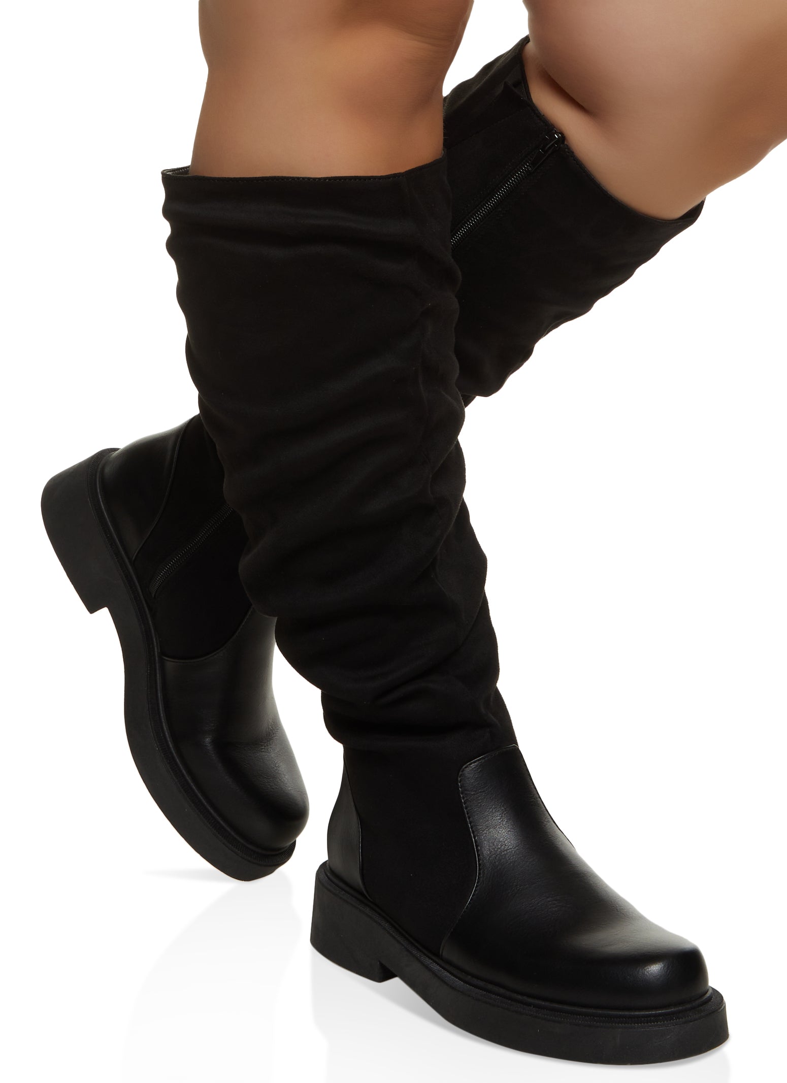 Womens Round Toe Ruched Wide Calf Boots,