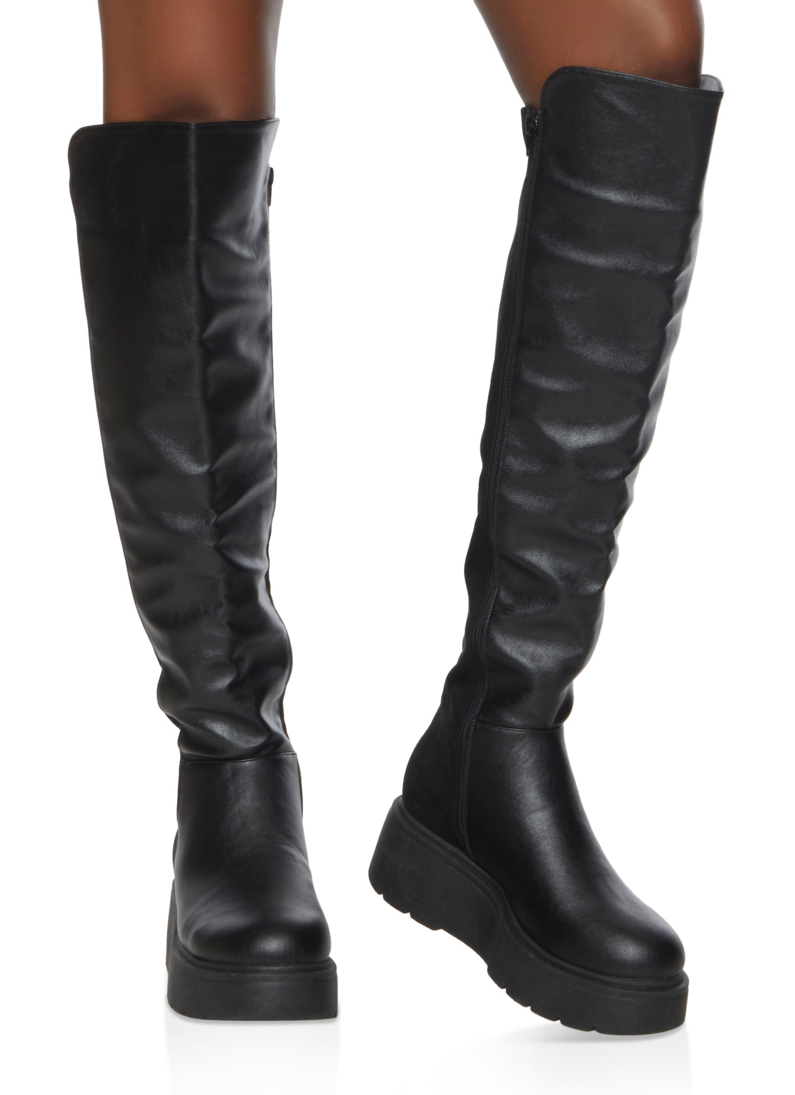 Low Platform Heel Tall Boots