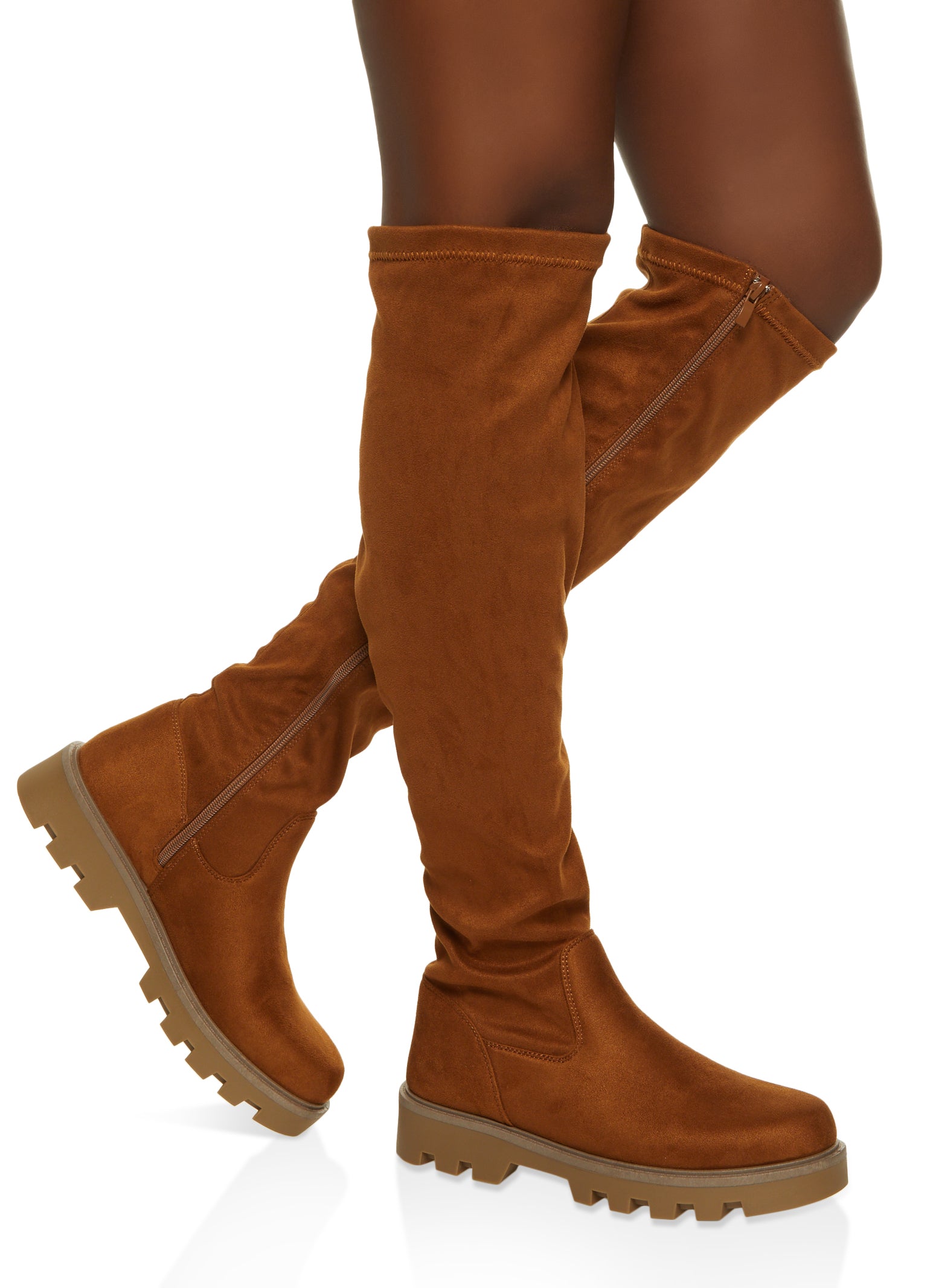 Womens Lug Sole Knee High Boots, Brown, Size 11