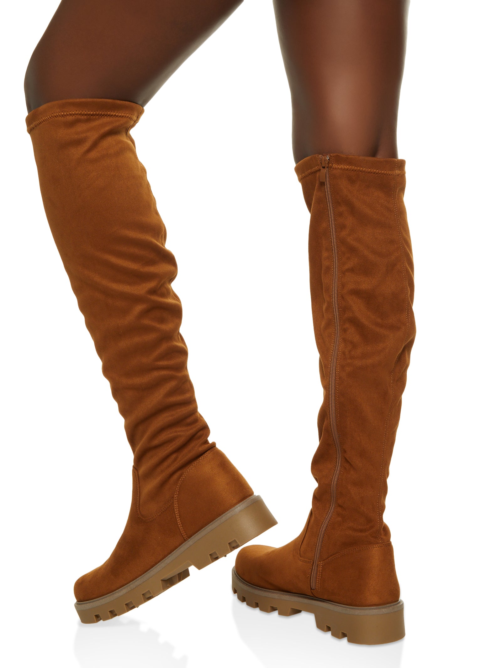 Womens Lug Sole Knee High Boots, Brown, Size 10