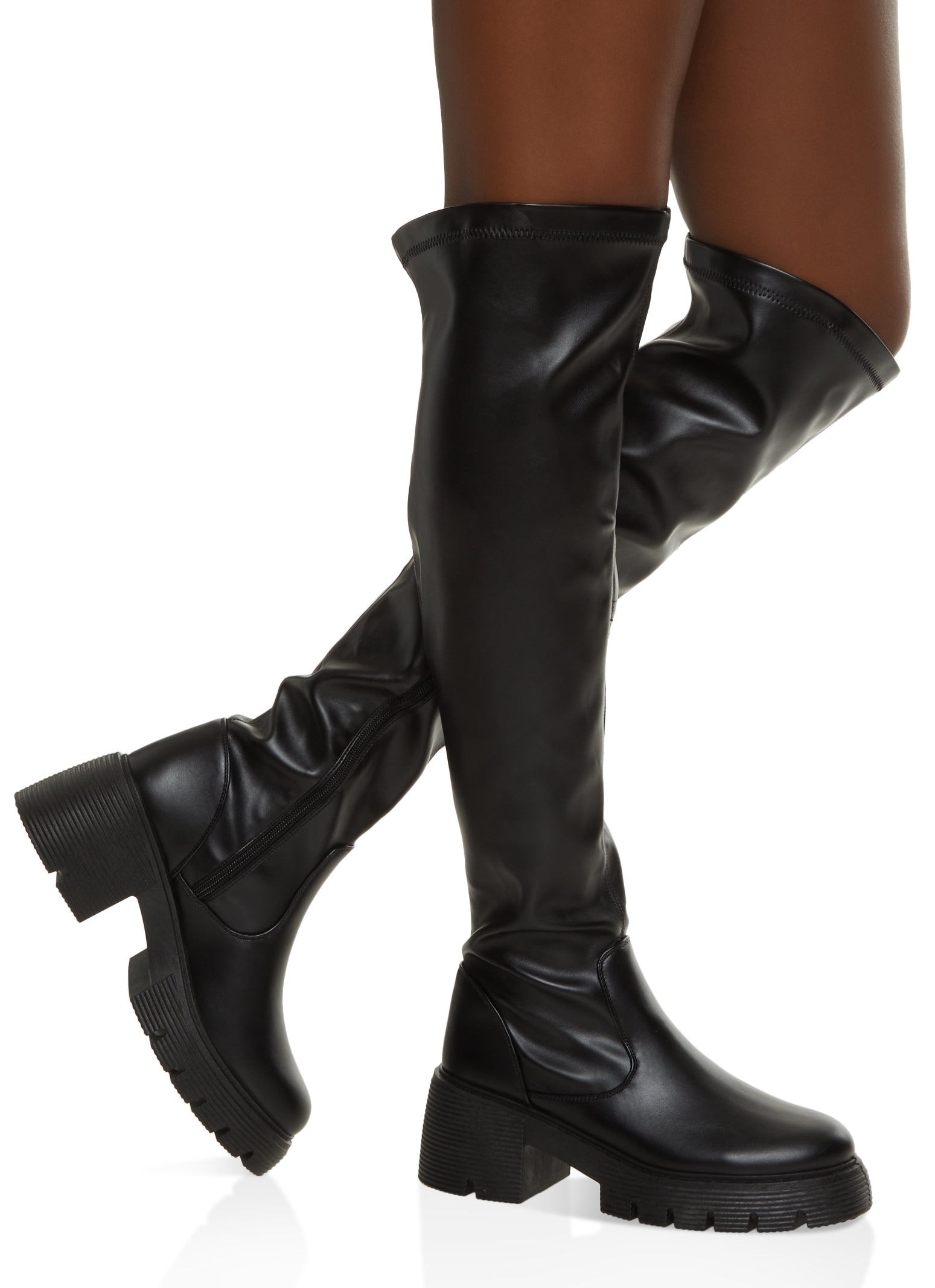 Womens Lug Sole Knee High Platform Boots, Black, Size 8
