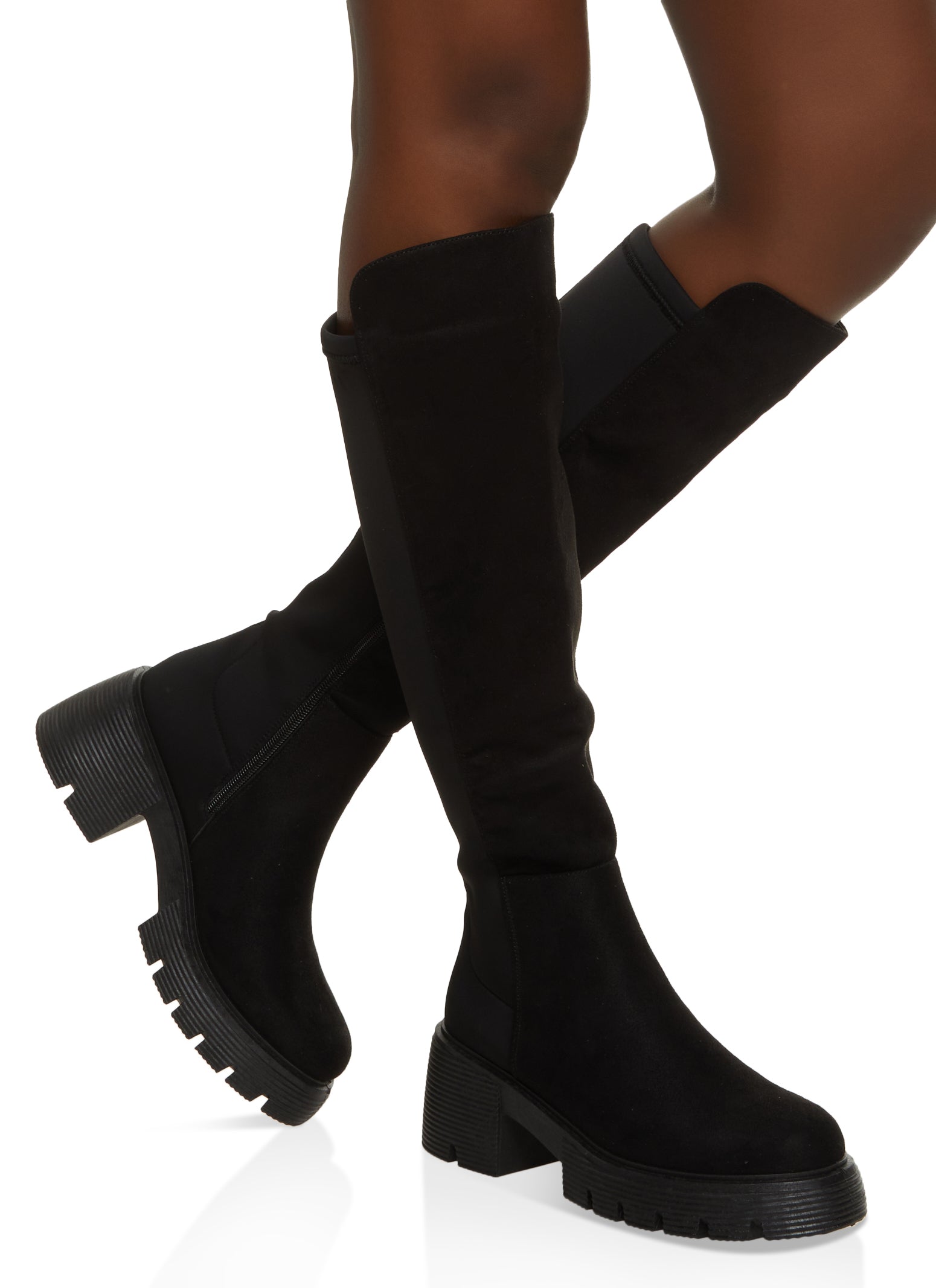 Womens Lug Sole Stretch Back Tall Boots,