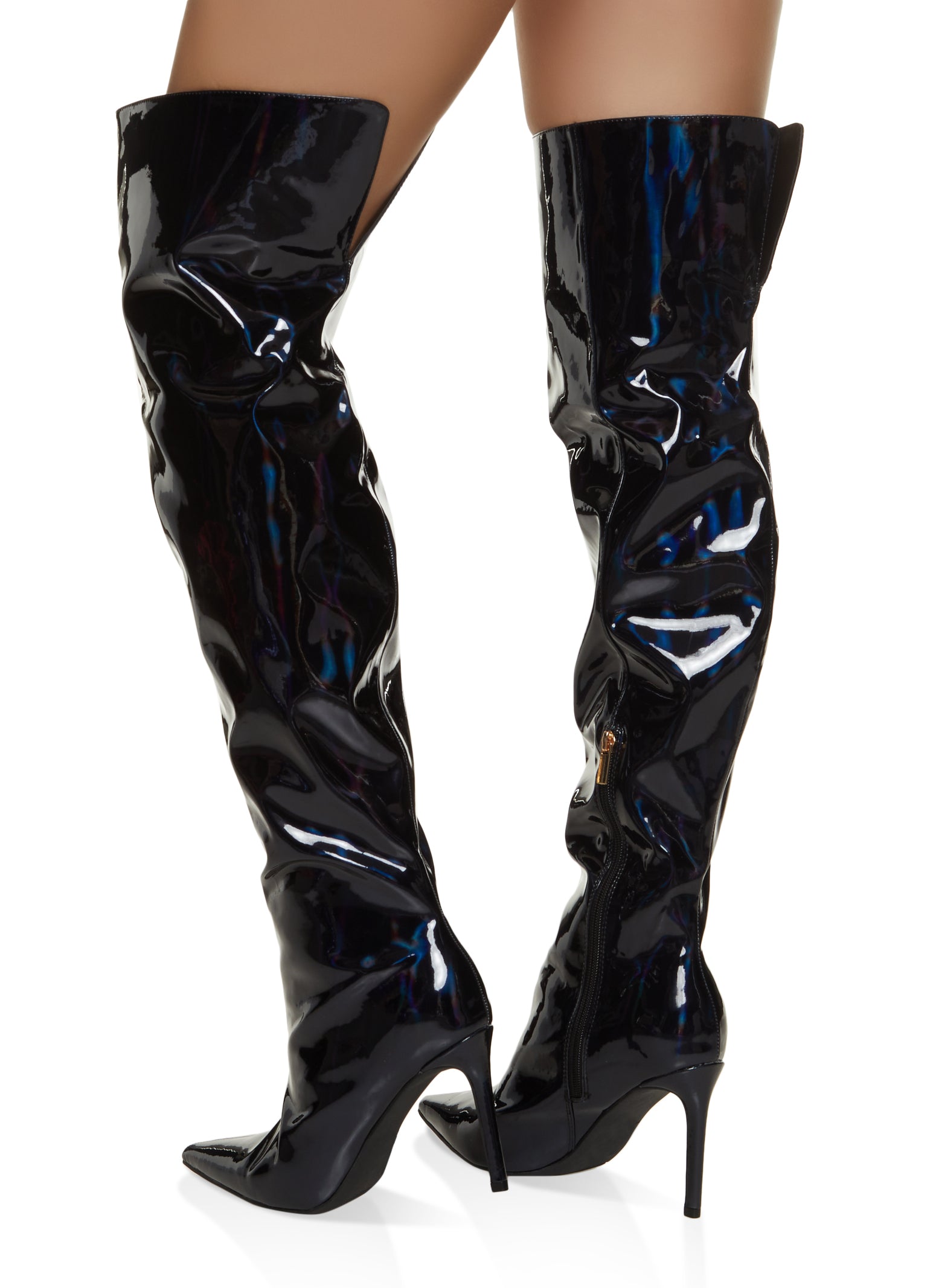 Womens Pointed Toe Iridescent Over the Knee Boots,