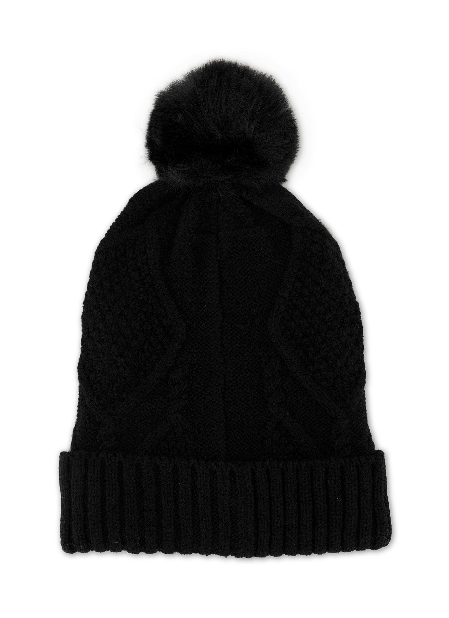 Womens Rhinestone Pom Pom Beanie, Black