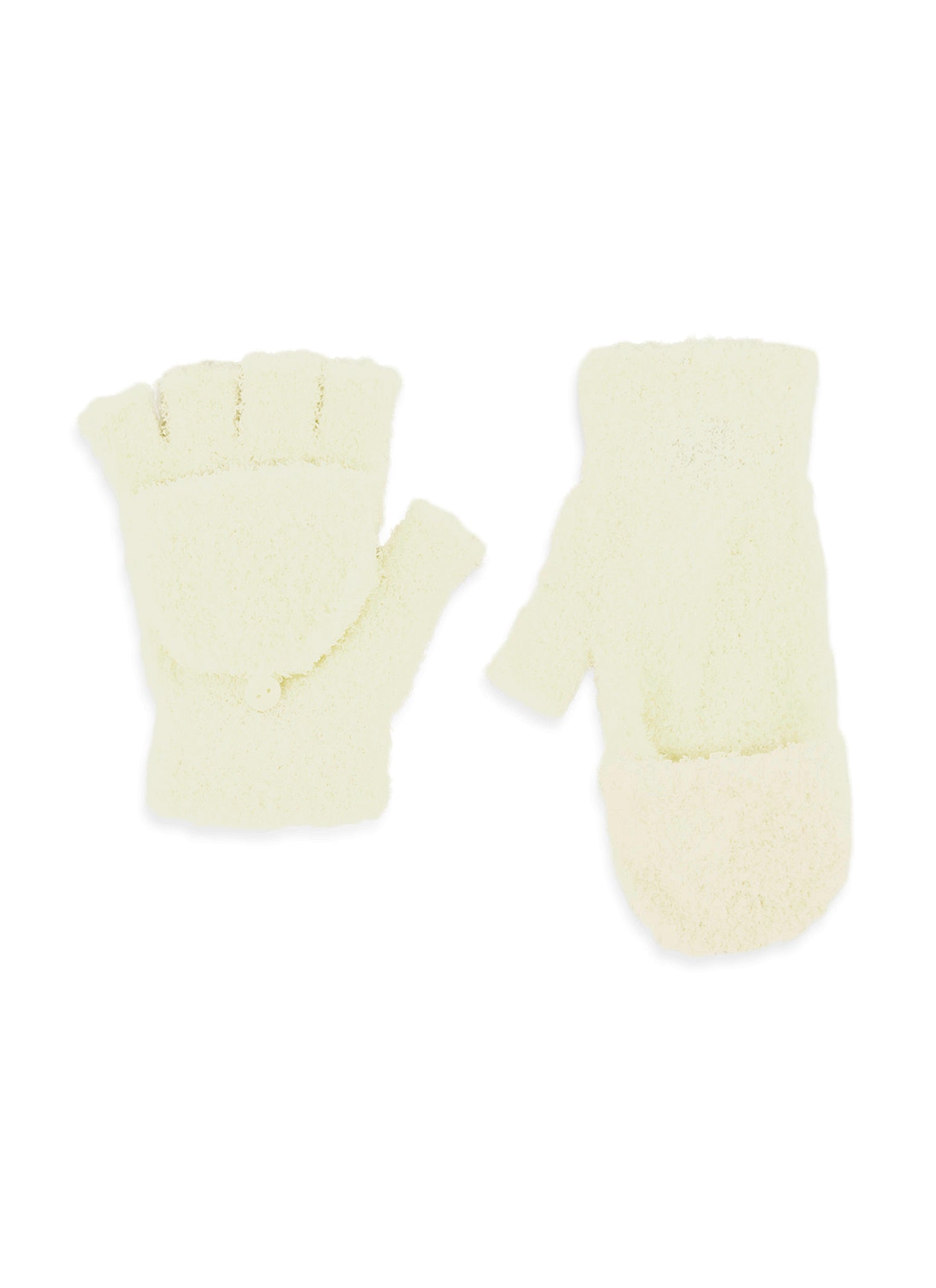 Womens Cozy Button Detail Flip Top Gloves, White