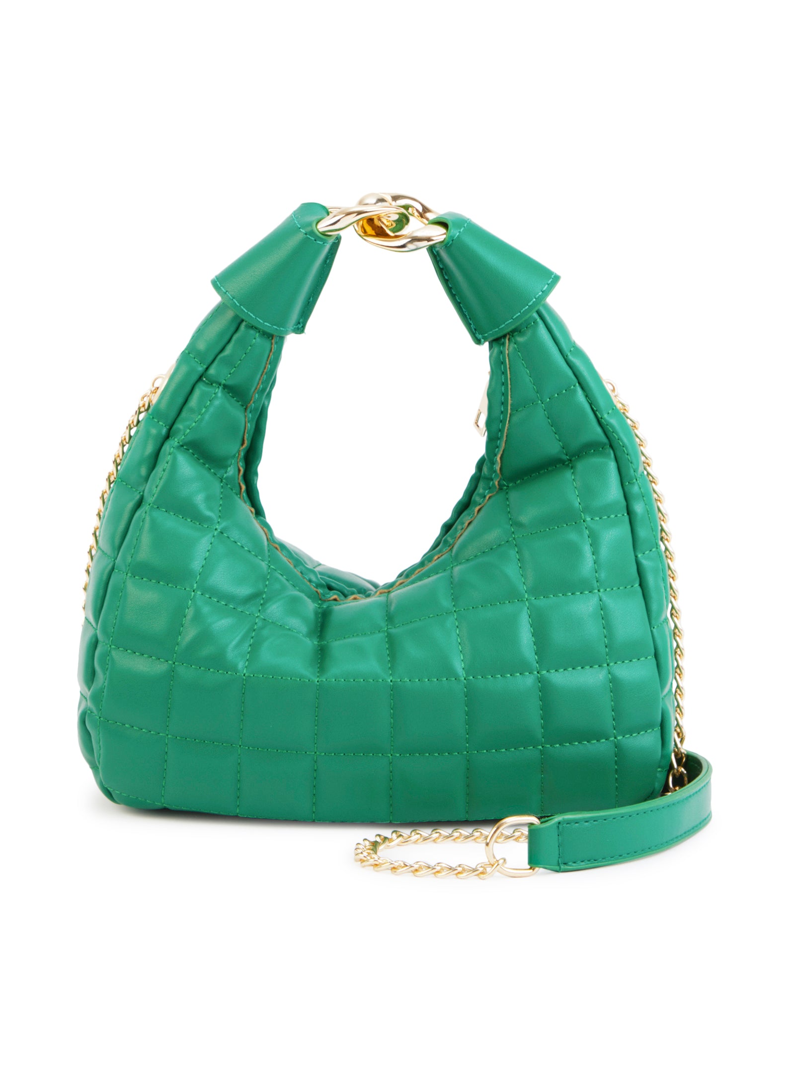 Womens Faux Leather Quilted Hobo Crossbody Bag, Green