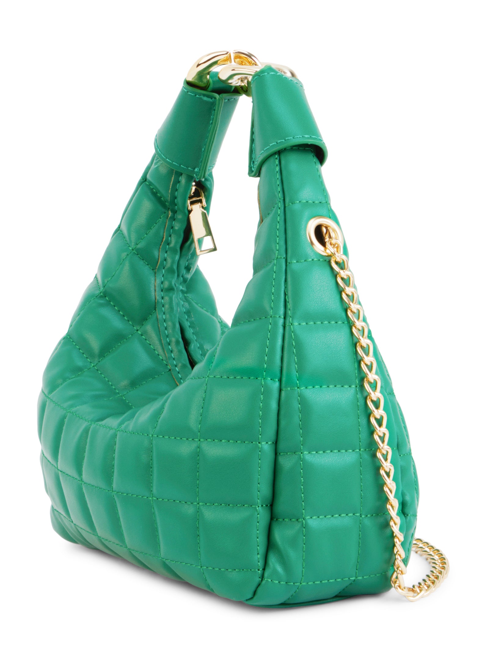 Womens Faux Leather Quilted Hobo Crossbody Bag, Green