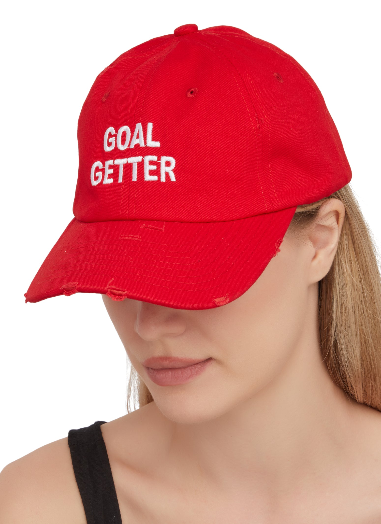 Womens Embroidered Goal Getter Baseball Cap, Red