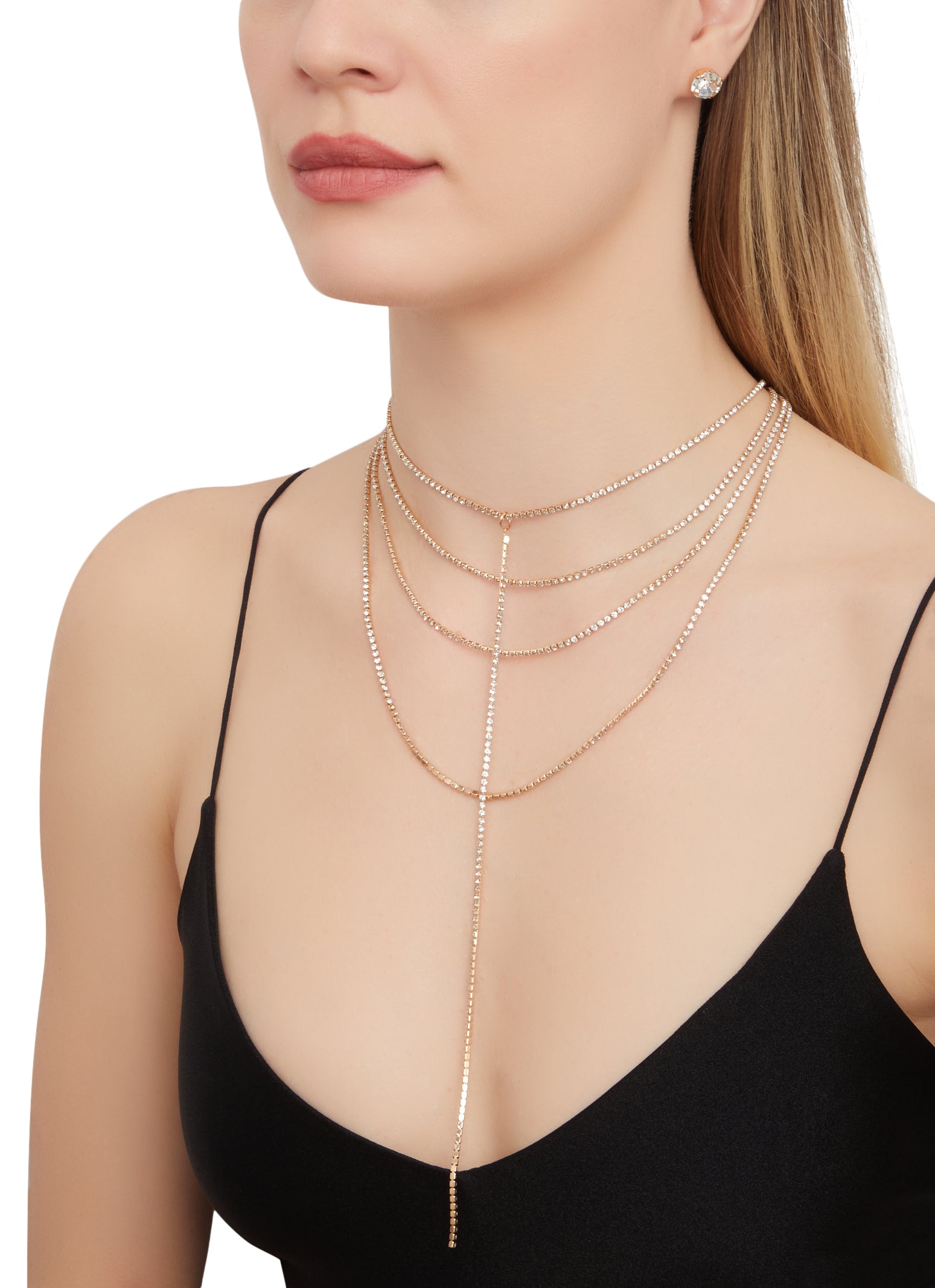 Womens Lariat Layered Necklace and Earrings,